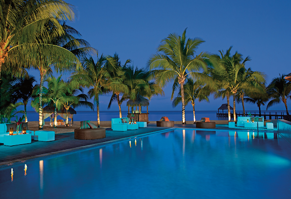 outdoor pool area at night