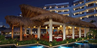outdoor dining area at night
