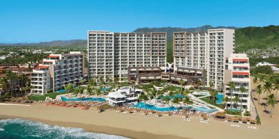 bird eye view of the beach and resort